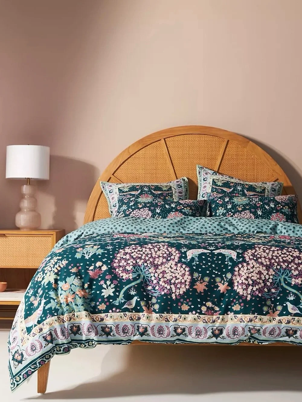 Anthropologie Darby Teal and Pink Floral Duvet Cover